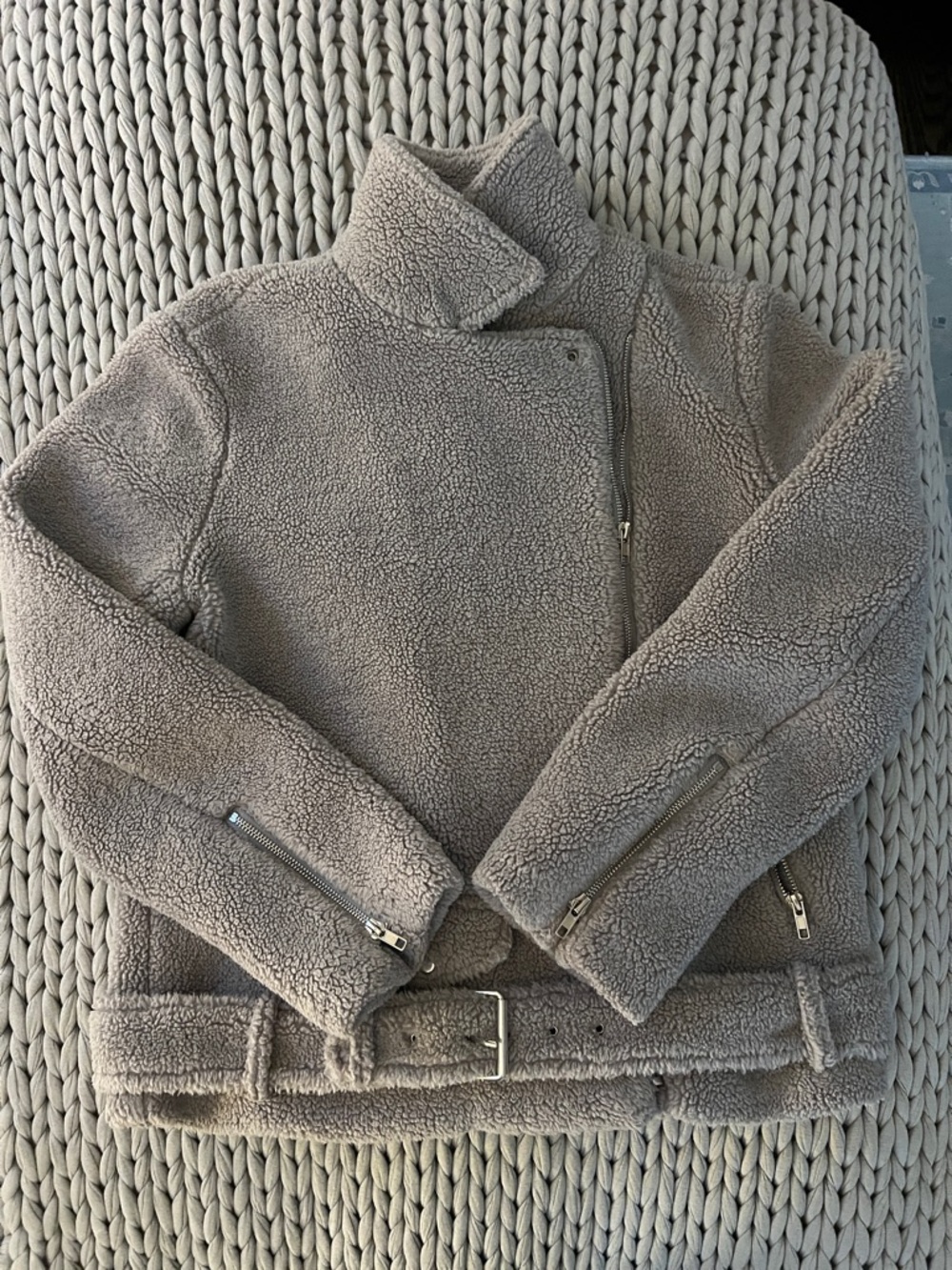 Missguided Sherpa Moto Jacket - Grey
